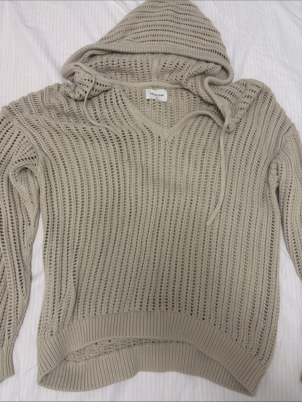 Wilfred Open-Knit Hooded Sweater in Light Taupe